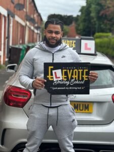 Student passed manual stick shift driving lesson final exam with high score.