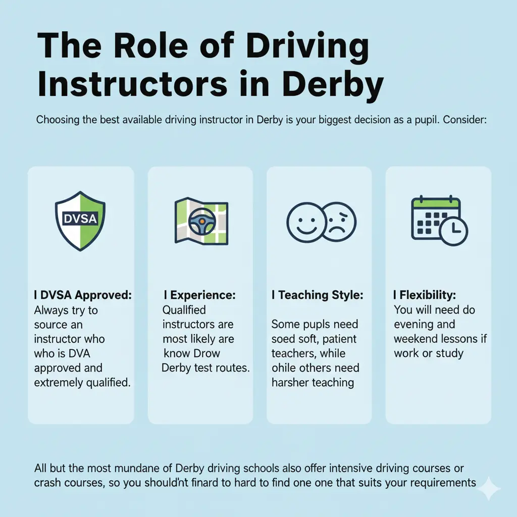 DVSA approved driving instructor in Derby teaching a lesson, highlighting experience, teaching style, and flexibility for pupils choosing the best crash course or beginner training
